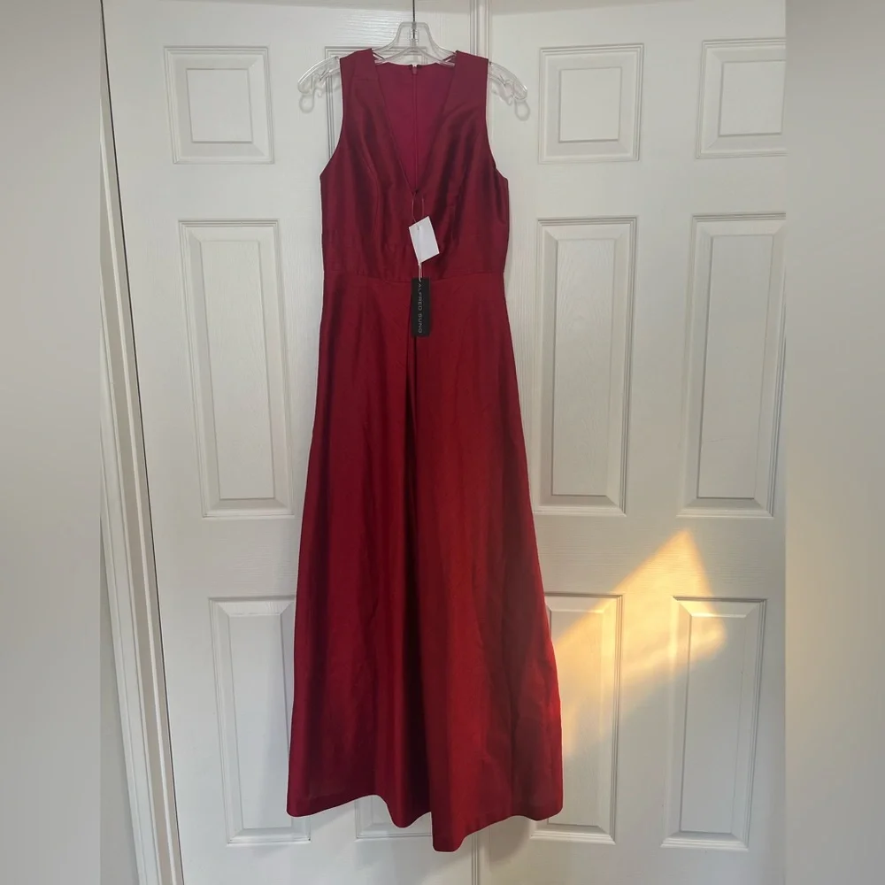 ALFRED SUNG‎ Sleeveless Pleated Skirt Red Long Formal Gown Dress Pockets prom 10 - Picture 3 of 13